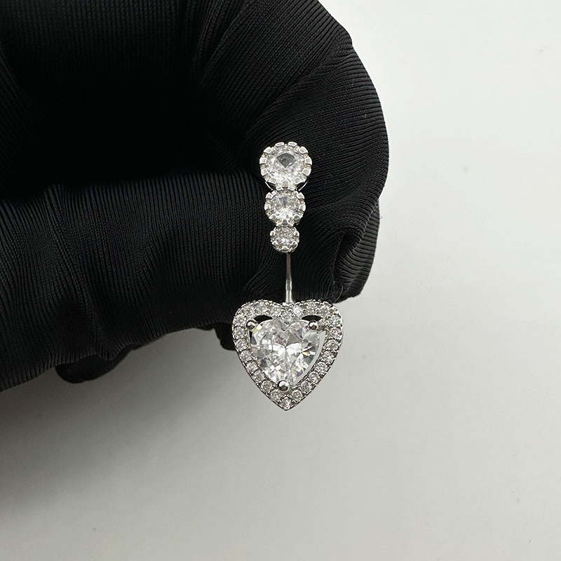 White Heart Navel Ring With Zirconia Belly Button Piercing Jewellery_voghion.com
