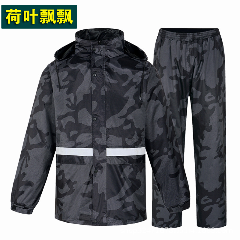 Negro camuflaje impermeable lluvia pantalones traje impermeable transpirable hombres split motocicleta coche eléctrico montar para llevar impermeable