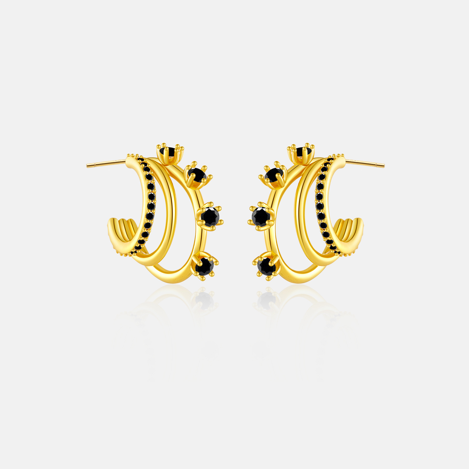 1 Pair IG Style Simple Style C Shape Inlay Sterling Silver Zircon 18K Gold Plated Ear Studs display picture 6