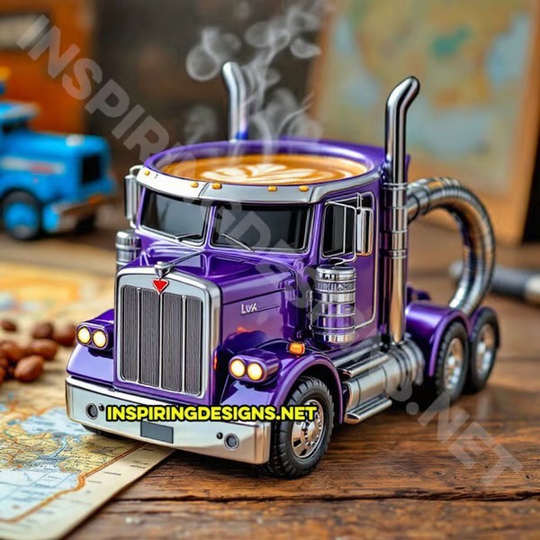 taza de camión púrpura