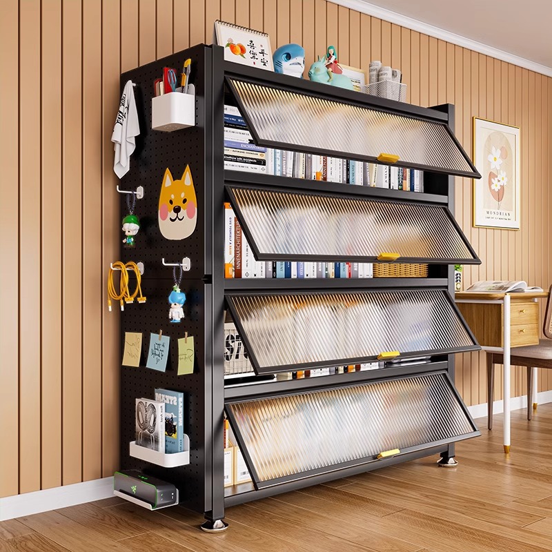Steel Bookcase Storage Cabinet with Door Dust-Proof Children's Bookshelf Floor-Standing Home Living Room Multi-Layer Display Storage Storage Cabinet