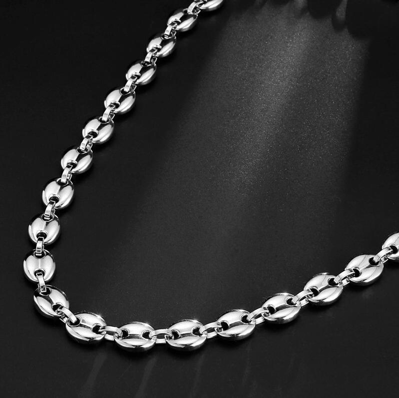 Edelstahl Kaffeebohnenketten Halskette Und Armband Set Silber_voghion.com