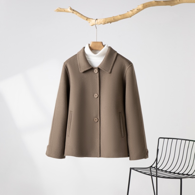 2024 New Wool Double-Sided Tweed Coat Autumn and Winter Short Solid Color Casual Doll Collar Tweed Coat for Petite