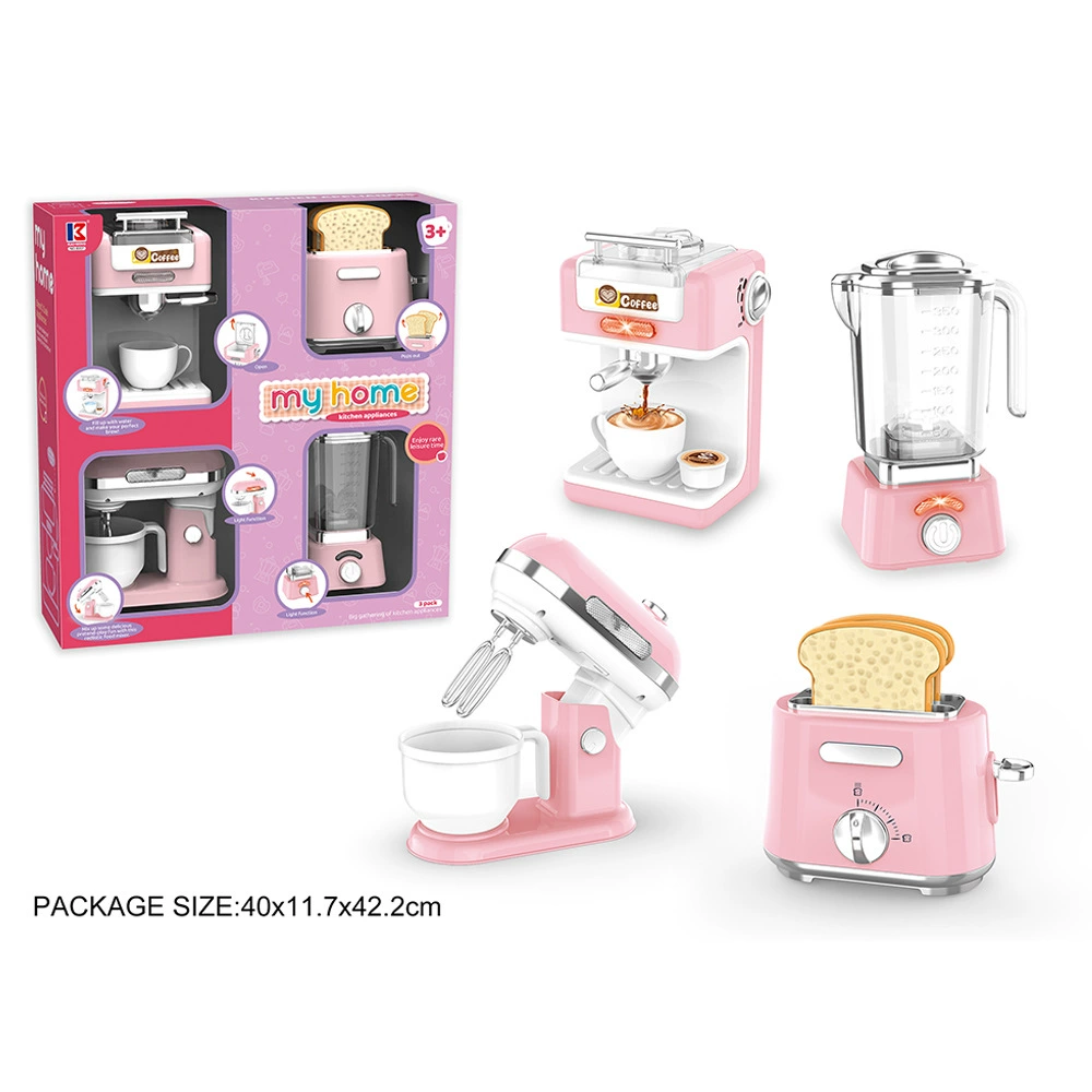 Трансграничный экспорт кухонных игрушек для игрового домика, детское искусственное электрическое освещение и звуковые эффекты, набор игрушек для мелкой бытовой техники 4-в-1