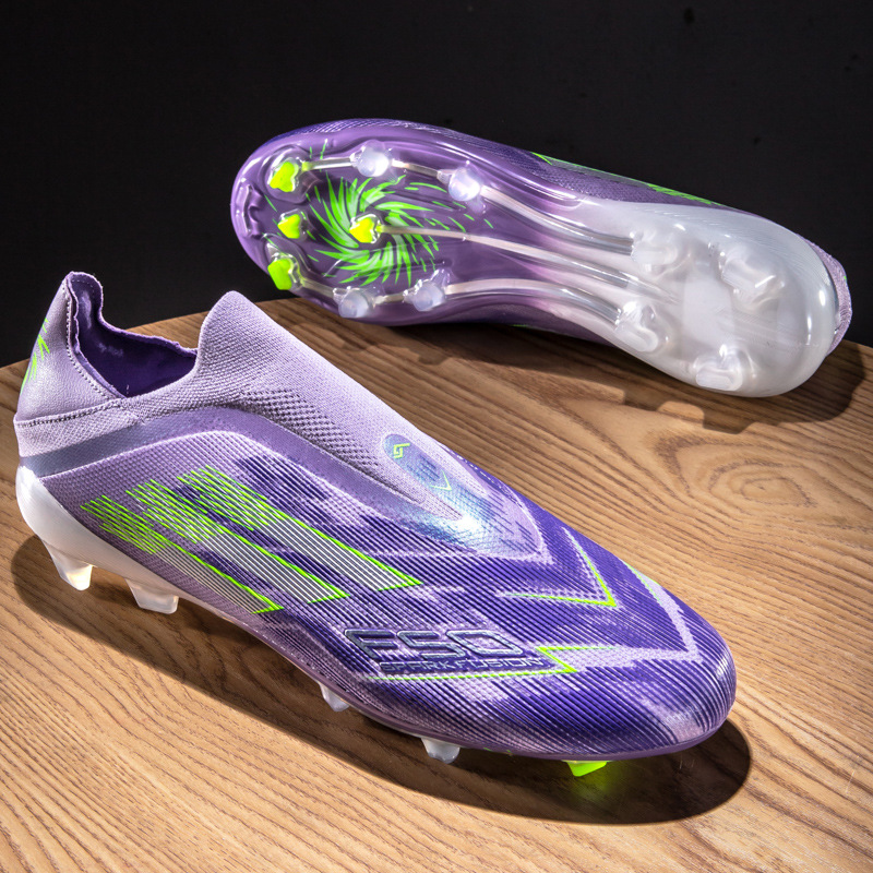 Nuevos zapatos de fútbol juveniles sin costura de tejido sin lazos de entrenamiento de césped profesional zapatos de fútbol transfronterizos al por mayor