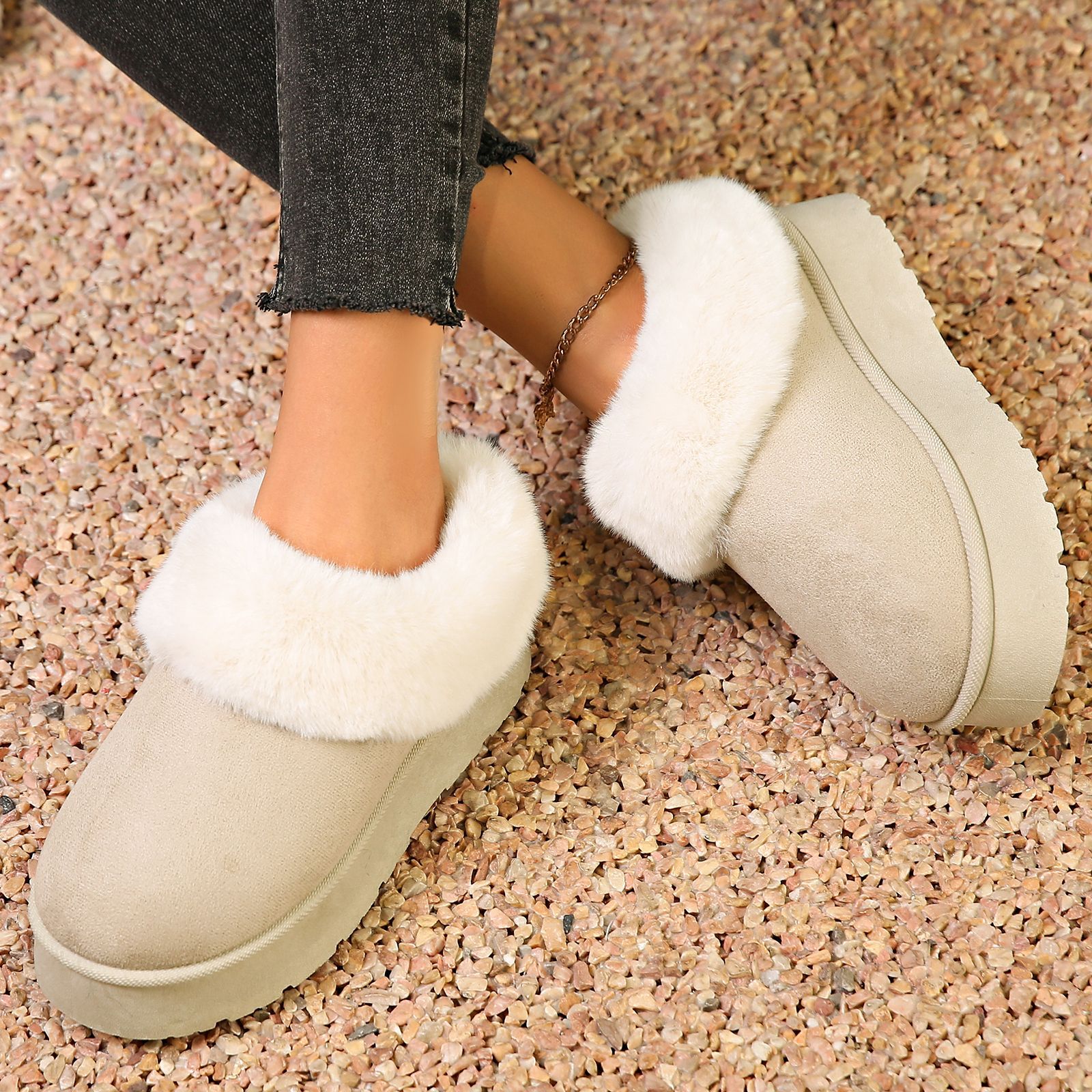 Plush women's cotton shoes short tube and warm women's snow boots_voghion.com