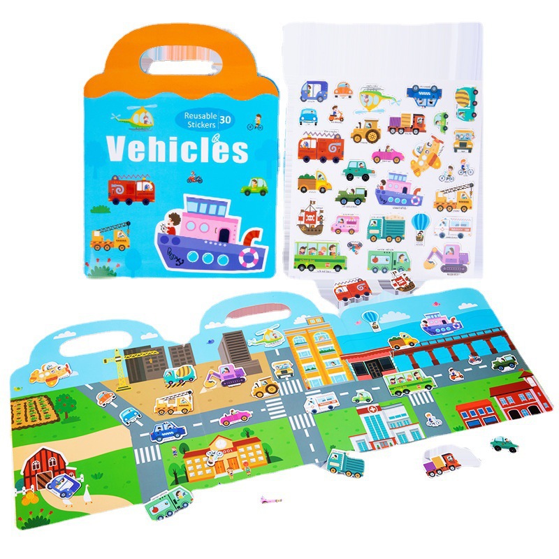 Cross-border Montessori educación temprana etiqueta magnética rompecabezas libro fruta libro tranquilo 2-3 años de edad del bebé dinosaurio pegatina libro juguetes educativos