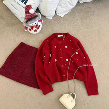 1013【羊绒】小香风花朵钉珠开衫小李-不退换