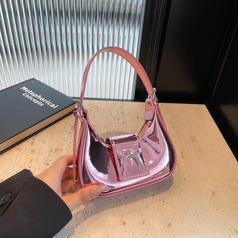 Bolso de moda coreano brillante de mujer simple bolso de arco de color sólido 2025 nuevo mini bolso de teléfono móvil para mujeres