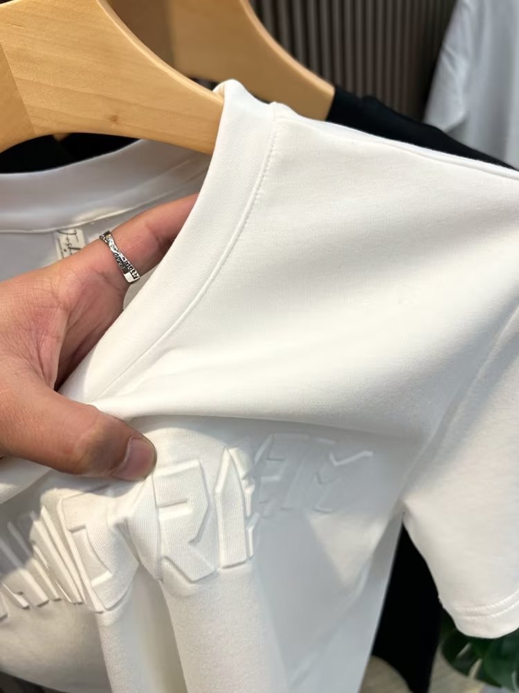 T-shirt jeune col rond, Instagram quotidien, marque tendance lettres et chiffres, texte d'été, manches 5/4, standard pour hommes_voghion.com