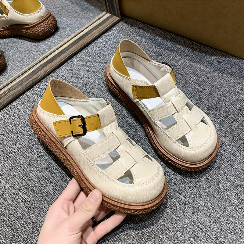 Мягкая подошва Hajuku ветряные туфли большой сапоги женский 2024 новый кружевной дышащий рыбак туфли толстой подошвы