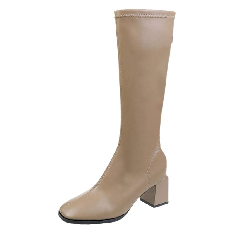 Женские длинные сапоги, новые женские сапоги 2022 года, зимние сапоги на молнии с квадратной головкой сзади, женские сапоги на толстом каблуке на среднем каблуке, но До Колена Для Женщин