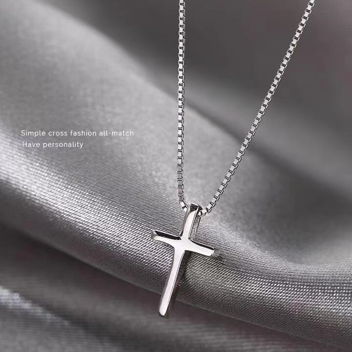 S925 sterling silver glossy cross necklace women's cross-border explosions small and exquisite cold wind high sense clavicle chain tide