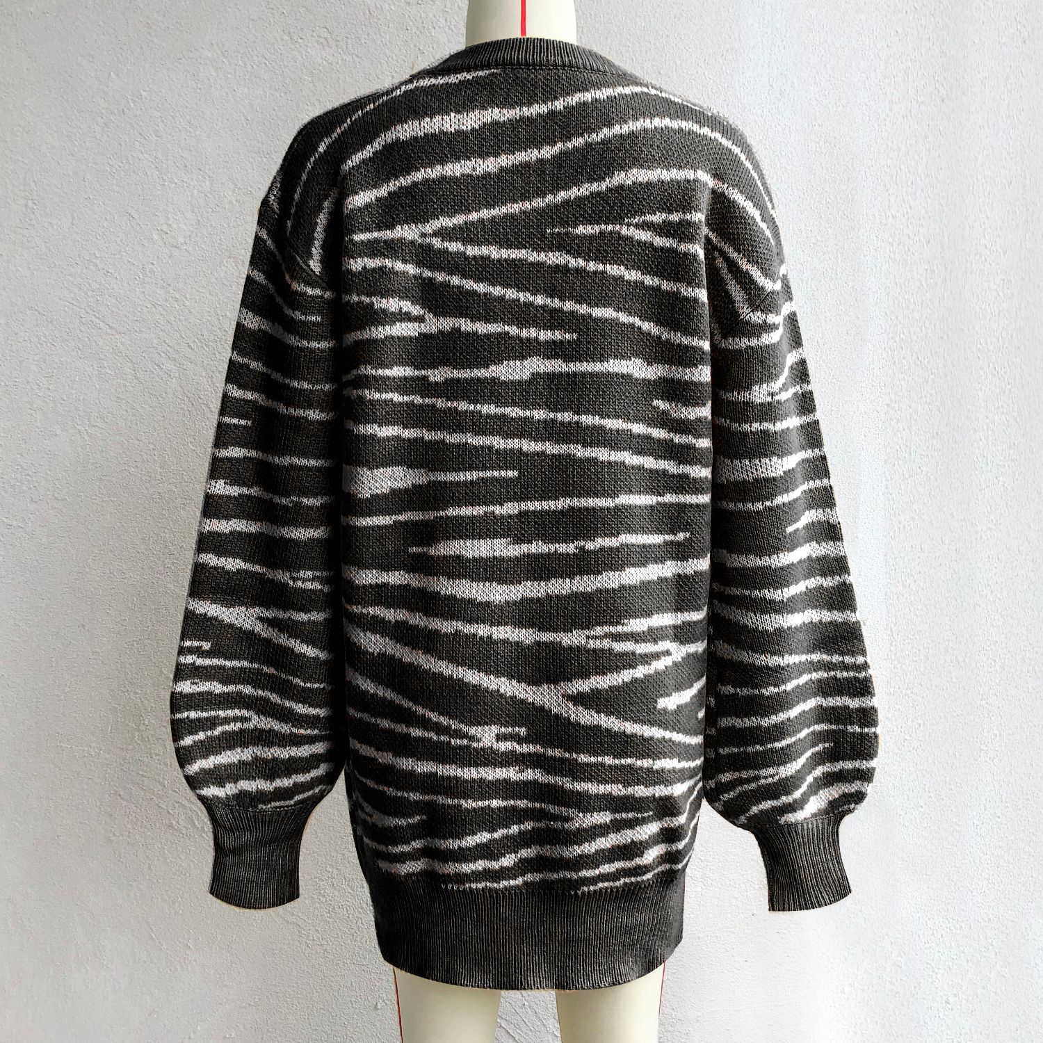 New Autumn And Winter Zebra Pattern Lantern Sleeve Knitted Dress