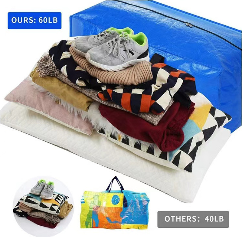 Portátil de doble hombro con cremallera bolsa de equipaje de almacenamiento PP bolsa tejida de plástico grande embalaje azul a prueba de polvo frata al por mayor