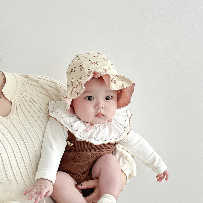 Sombrero de bebé primavera y otoño delgado bebé de encaje princesa sombrero de corte pequeño mes de edad sombrero protector de orejas de bisel protector solar