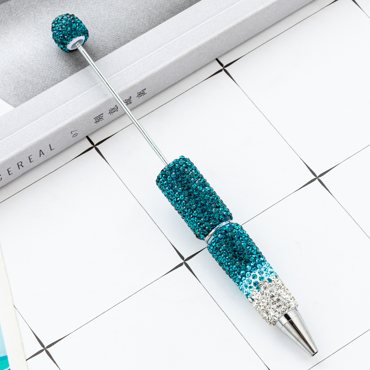 Diy creativo bolígrafo con cuentas de diamantes completos pegatinas hechas a mano con incrustaciones de diamantes, bolígrafo con cuentas degradadas, bolígrafo con cuentas giratorias multicolor