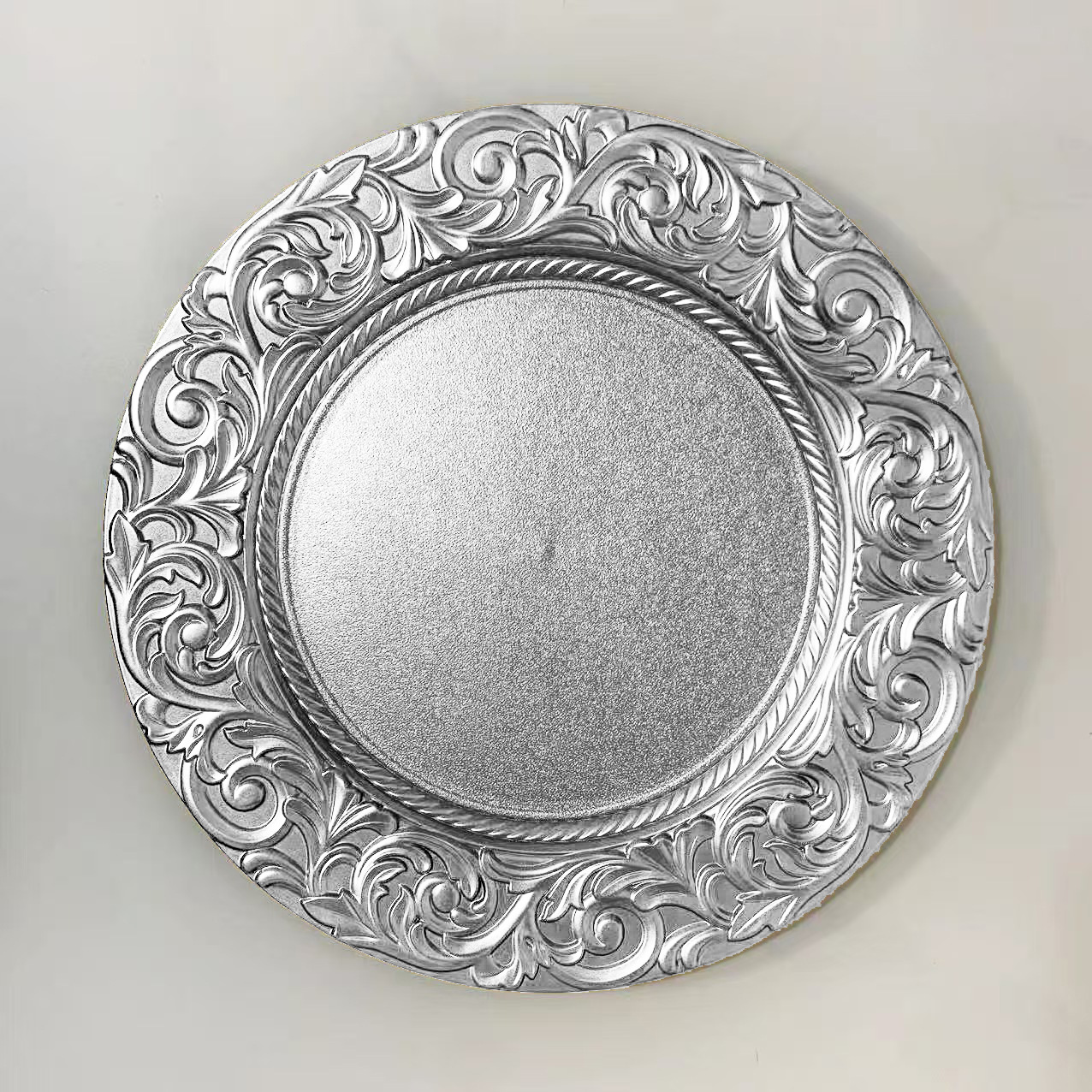 Fábrica de comercio exterior transparente fiesta de bodas de hotel pintura artesanía decoración platos de fruta de plástico dorado brillante platos de plástico redondos