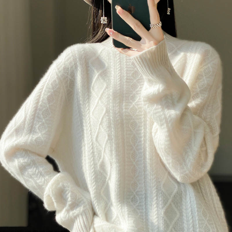 Pure Wool Thickened Seamless Sweater Lightweight Warm Not Bulky Not Easy to Pilling Warm Knitted Sweater