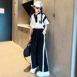 2026夏季新款简约女童时尚百搭POLO衫韩式休闲舒适短袖长裤两件套