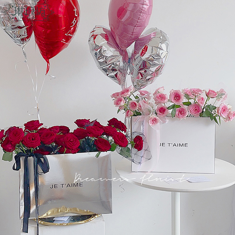 Qixi nuevo espejo que sostiene el bolso rectangular regalo de la flor de lujo blanco caja de regalo tienda de flores materiales florales