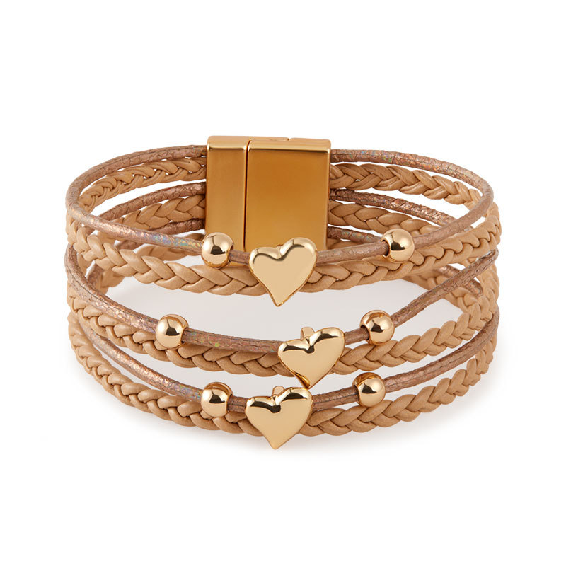 Retro Streetwear Heart Shape Pu Leather Alloy Wrap Bracelets Wholesale display picture 8