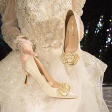 小众轻奢高跟鞋女2025春秋新款尖头细跟单鞋百搭花朵浅口性感女鞋