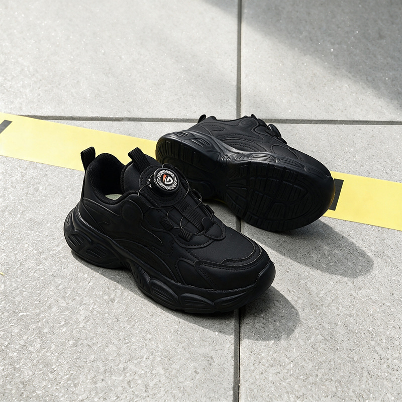 5 - 10 zapatos negros de cuero de otoño para niñas, niños, niños, zapatos deportivos para niños mayores, zapatos de correr ligeros