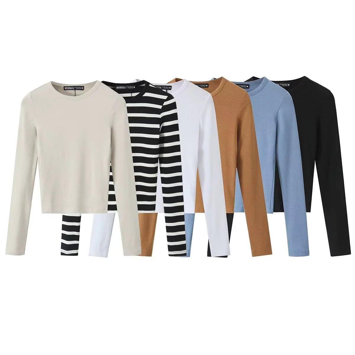 Футболка-базовый слой PB&ZA2024 для осени и зимы, из смесового хлопка и модала, с длинным рукавом, артикул 4424809, повседневная и универсальная.