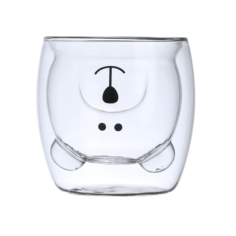 Taza de leche aislante de doble capa encantadora taza de oso de dibujos animados coloridos taza de café casero de alta borosilicina taza de jugo de frutas