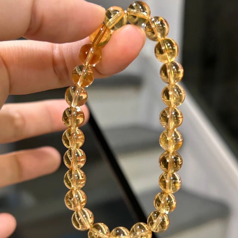 8A Grade Collectible Natural Citrine Brazilian Gift Bracelet for Attracting Wealth, Trendy Personalized White Crystal Geometric Round Shape