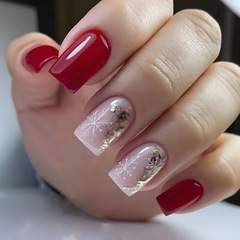 European and American Christmas Jellied Gummy Nail Art, Pink and White Snowflake Wearable Nails Fake Nail Stickers Press-on Nails