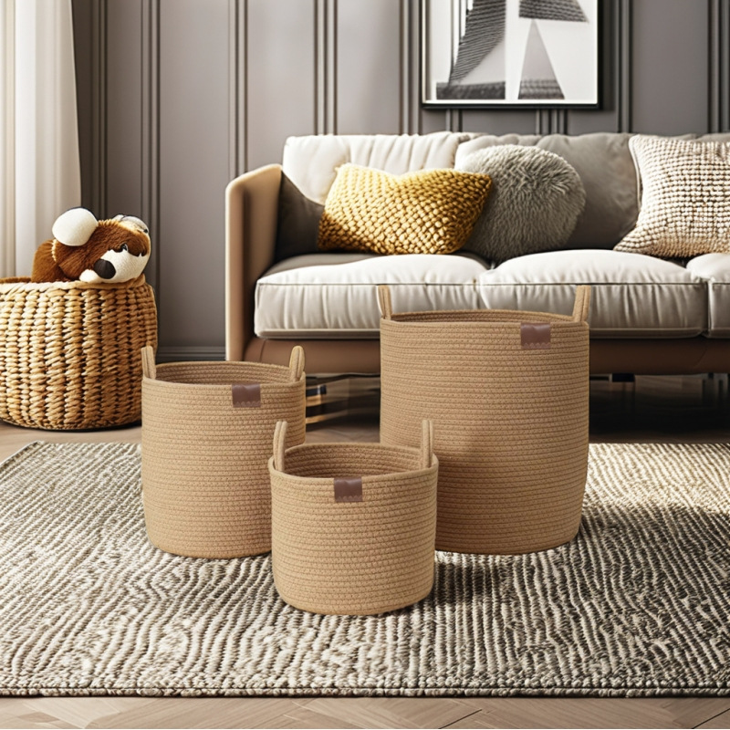 Cesto de almacenamiento de juguetes de peluche, cesta de almacenamiento de ropa sucia, cesta de lavandería de yute, fabricante de artículos para el hogar, ropa