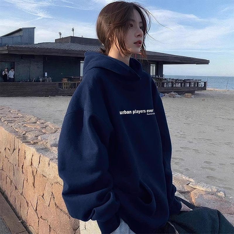 爆款藏蓝色连帽卫衣女早春2025新款薄款宽松外套秋冬季慵懒上衣装|undefined