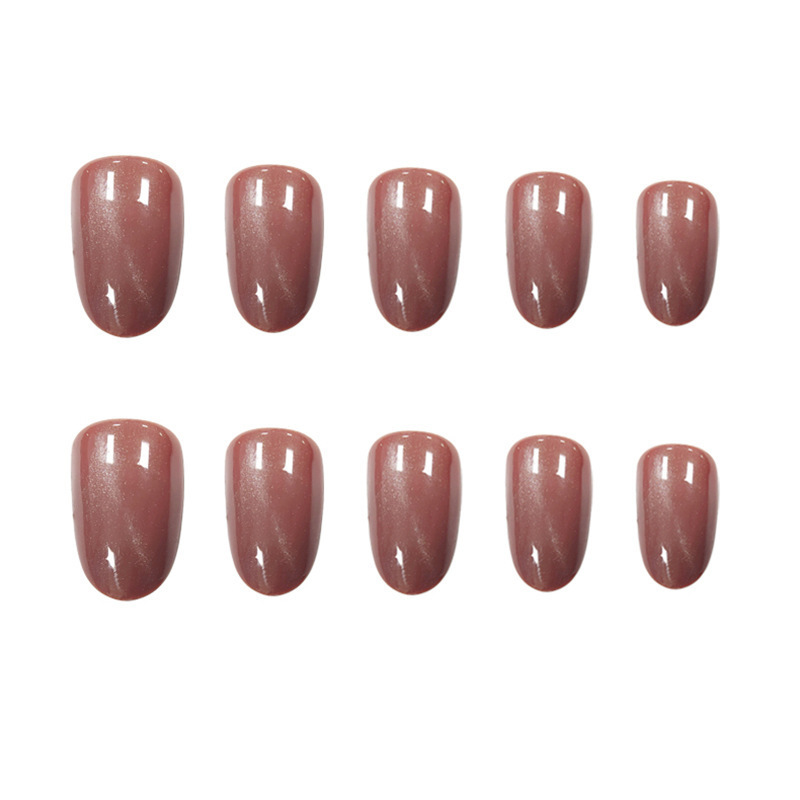 Frijol sólido ojo de gato manicure simple temperamento suave retrógrado 24 piezas de uñas falsas parches de uñas