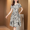 连衣裙2022新款女夏气质法式单排扣宽松时尚百搭印花裙子