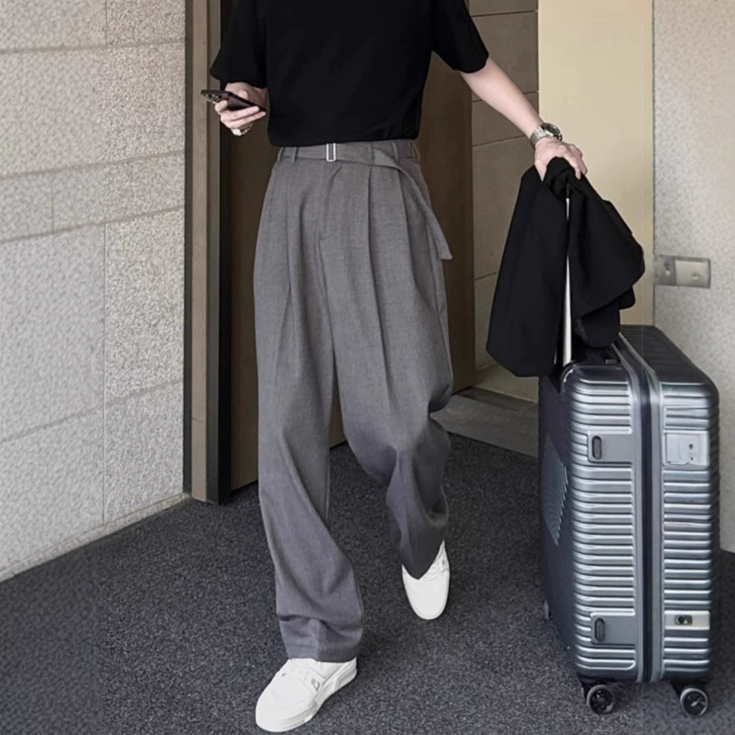 Неаполитанские брюки из ледяного шелка для мужчин летний новый стиль премиум-класса красивые прямые брюки с широкими ногами повседневные длинные брюки