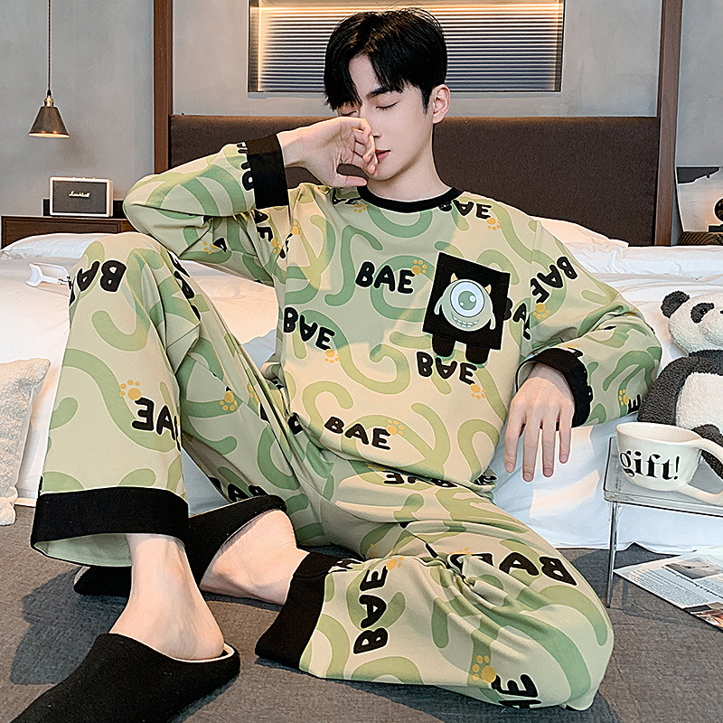 2025 Autumn and Winter New Imitation Cotton Large Size Pajamas Men's Pullover Long-Sleeved Cartoon Casual Wearable Home Wear Set