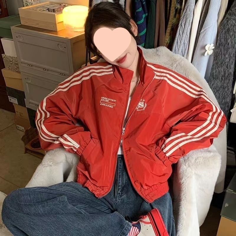 American-style red fabric retro spring and autumn windbreaker, thin, casual, loose-fitting jacket, other elegant styles