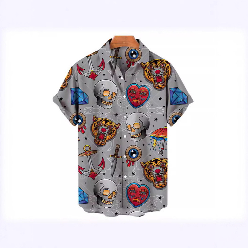 Hawaiian 3D Digital Printed Lapel Short-Sleeved Shirt Amazon Independent Station Cow Warrior Hot Style Supports Custom Design