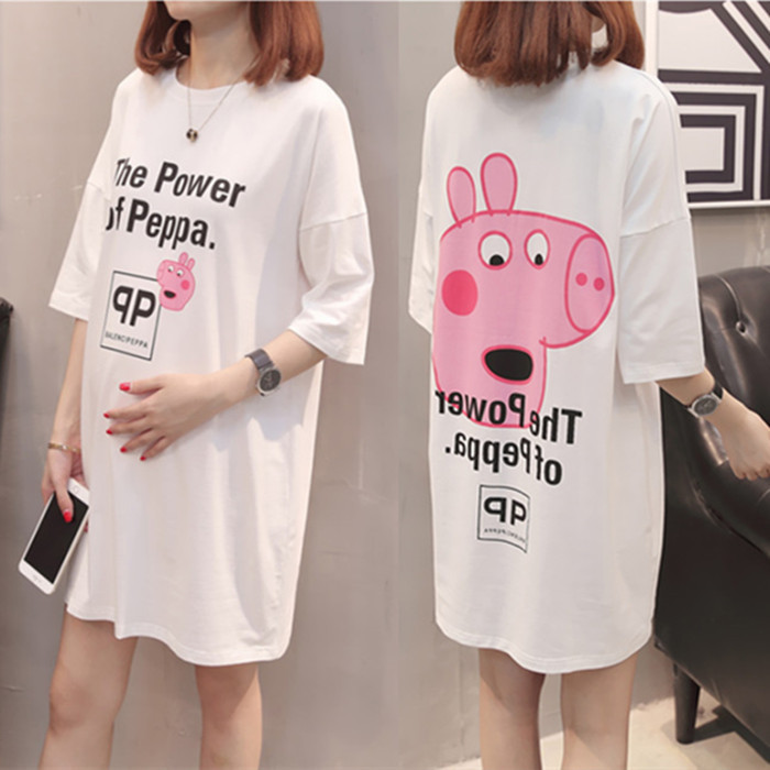 Peppa Pig Maternity T-Shirt 2024 Summer Pure Cotton Short-Sleeved T-Shirt Korean Style Loose Mid-Length 100kg Pregnancy Peppa Pig Maternity T-Shirt 2024 Summer Pure Cotton Short-Sleeved T-Shirt Korean Style Loose Mid-Length 100kg Pregnancy