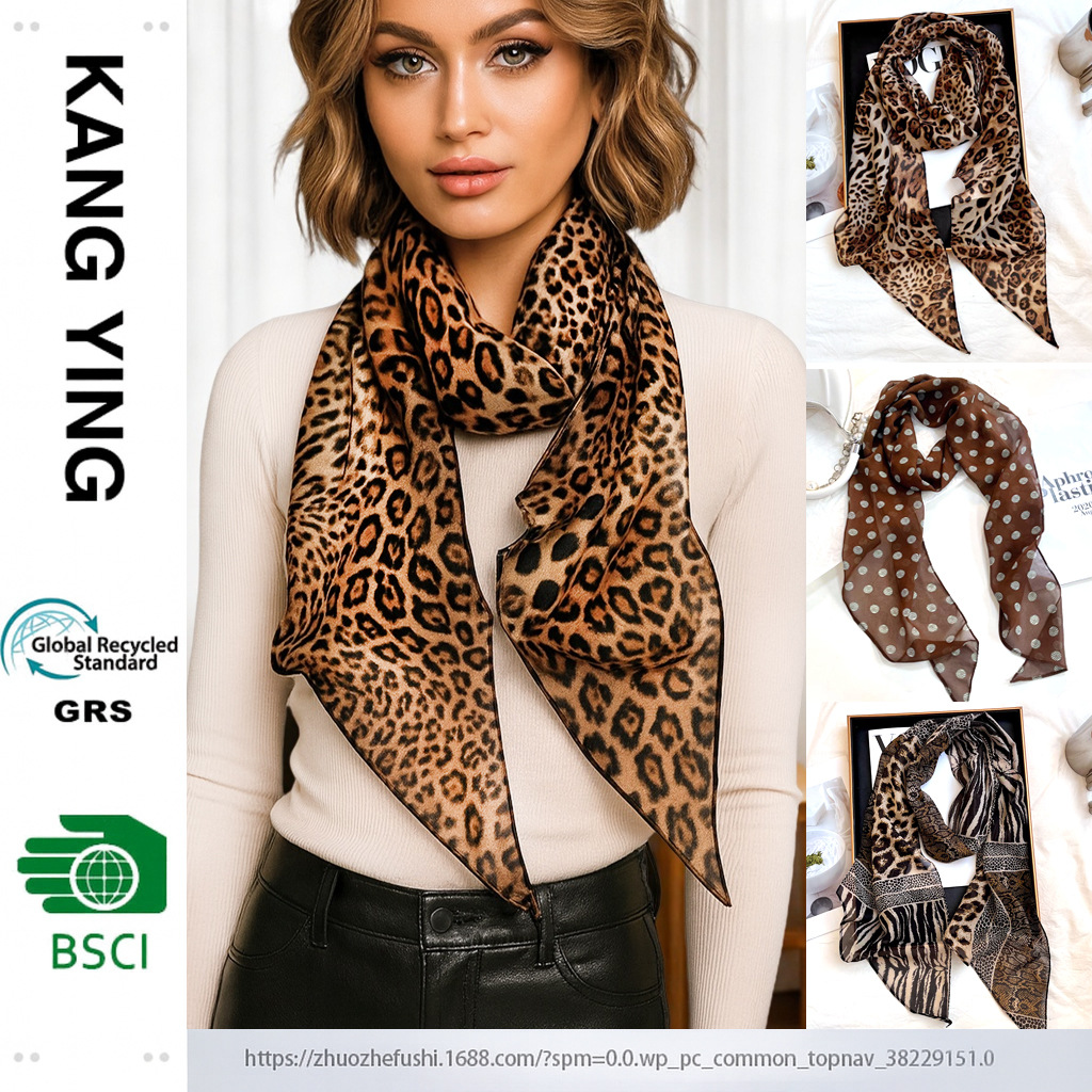 复古时髦领巾雪纺黑白波点丝巾秋冬辣妹长条飘带薄款围巾豹纹发带