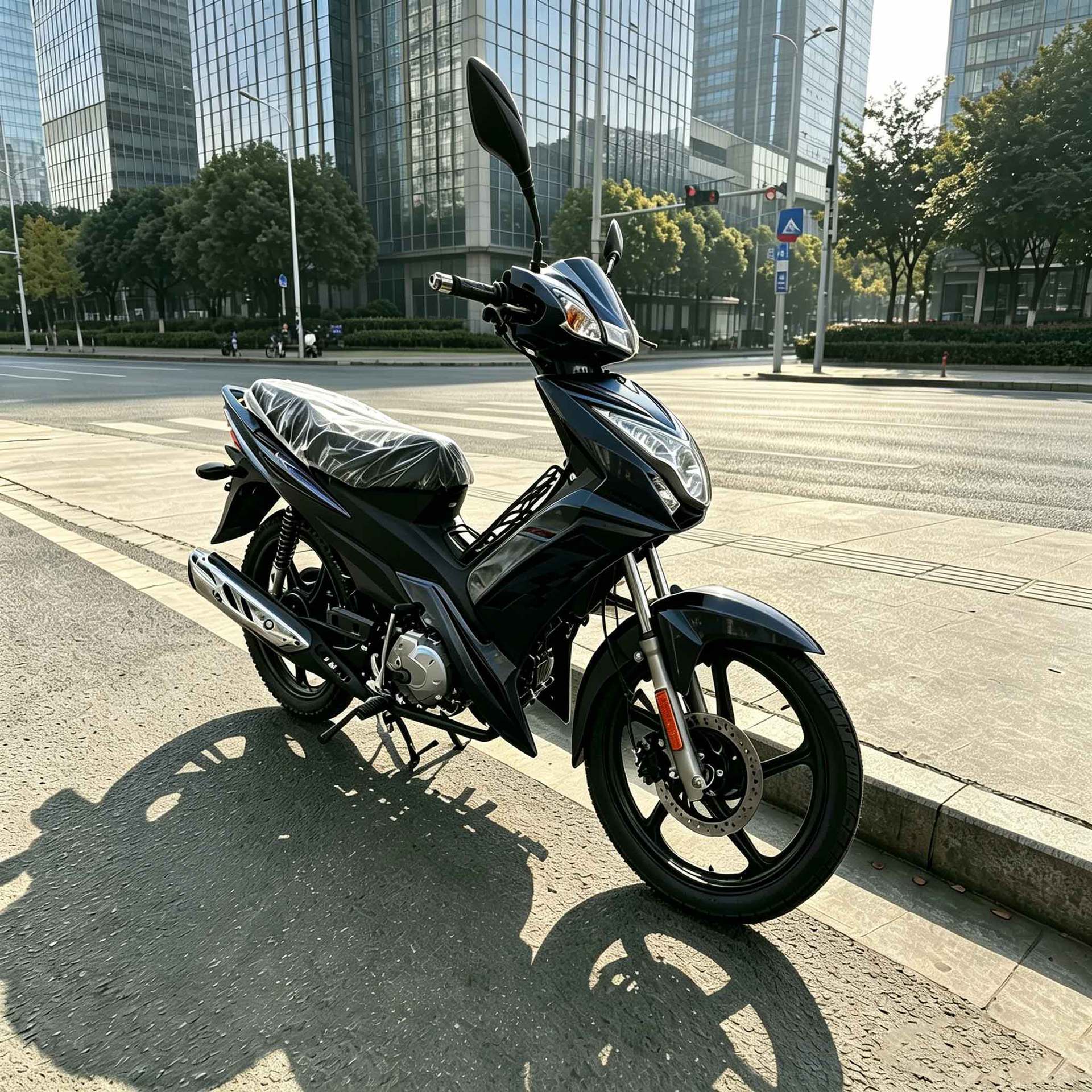The Classic Black Curved-Frame Motorcycle Is Powerful, Durable, and Capable of Carrying Both People and Cargo, Making It a Versatile Overseas Cross-Border Two-Wheeler