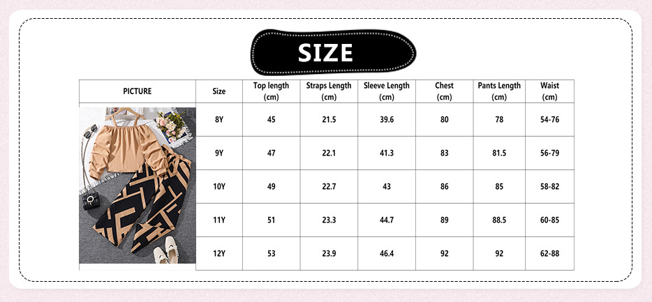 Artículo nuevo de otoño 2024 para niñas de 6 a 12 años, ropa para niños, conjunto de top de manga larga con tirantes y hombros descubiertos_voghion.com