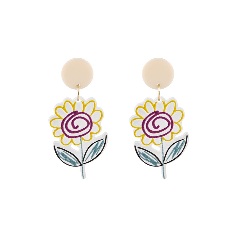 Korean Retro Graffiti Hand-painted Acrylic Flower Earrings display picture 2