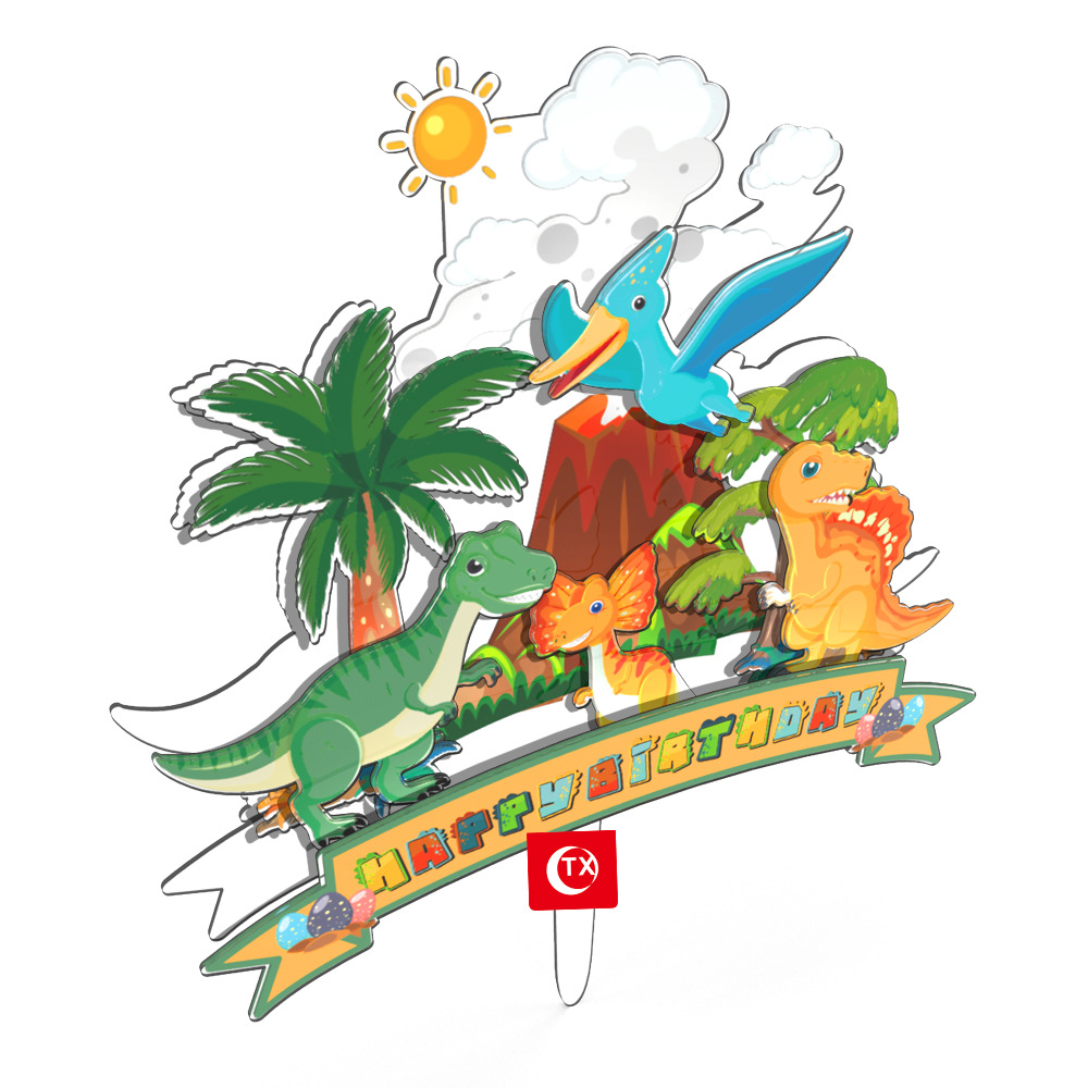 TX跨境小恐龙丛林主题生日派对用品 3D立体手工diy蛋糕装饰批发