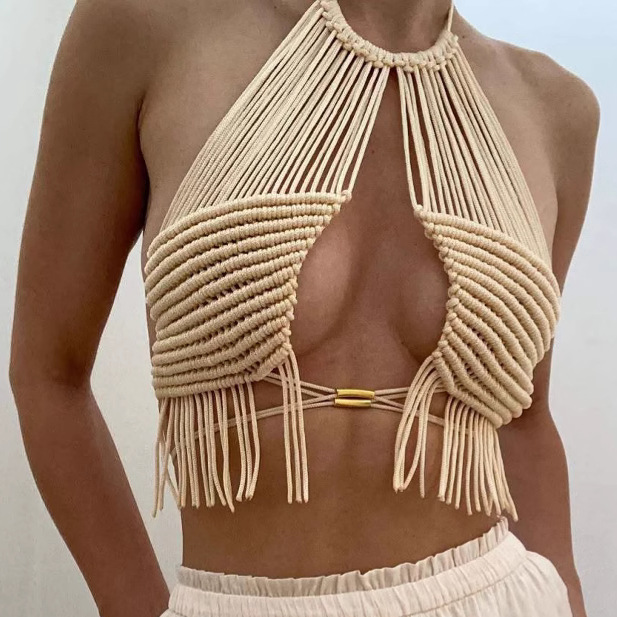 2025 Bohemian Women Bikini Beach Vest Cover ups crochet Fringe Top