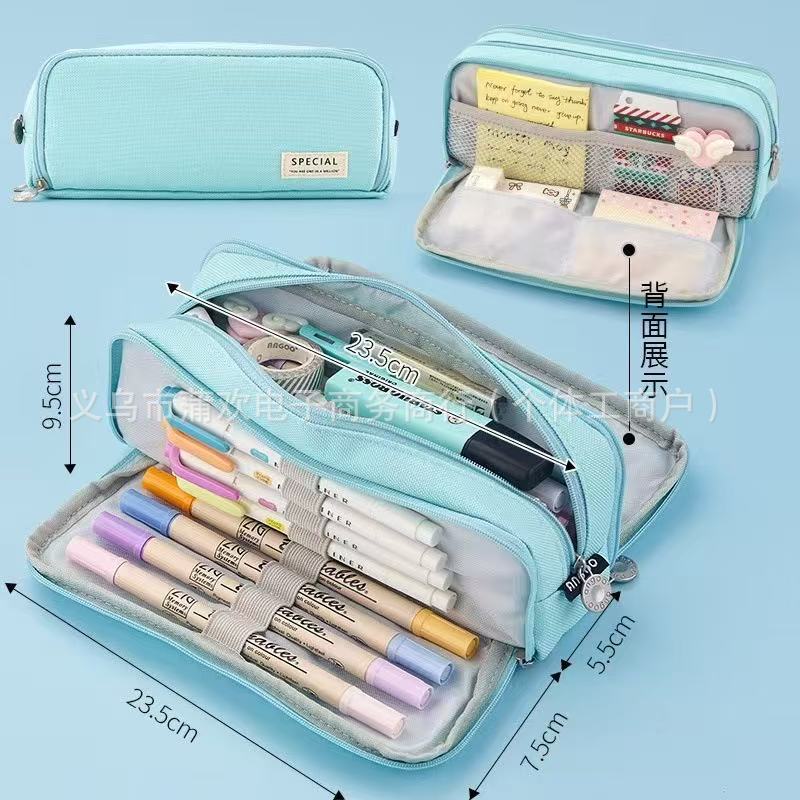 中学生・高校生向けのクロスボーダーシンプルな文具箱 ins 韓国版のかわいい筆箱 大容量の小学生用ダブルウィンドウ筆箱|undefined