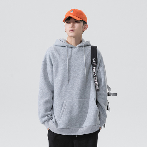 Spring and Autumn New Solid Color Hooded Sweatshirt for Men and Women Loose Oversize Couple Sweatshirt Long Sleeve Pouch-Hooded Top