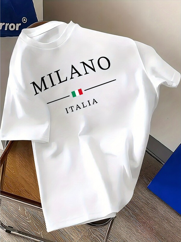 Summer Men's 100 Pure Cotton Casual Loose Plus Size Fashion Milan Italian Printed Round Neck Short-Sleeved T-Shirt